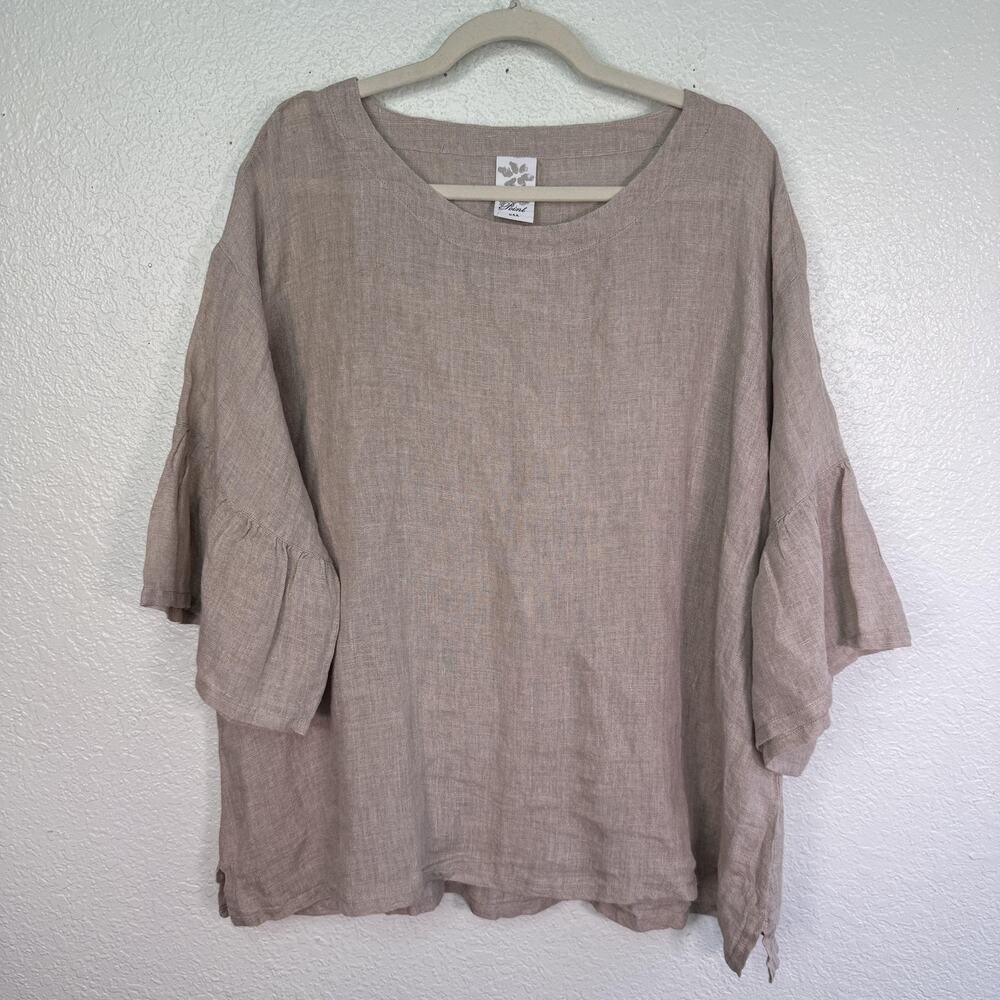 Match Point Top Womens Large Linen Kimono Sleeve Tunic Blouse Neutral Coastal